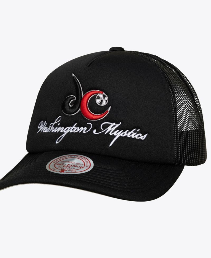 Men's and Women's Black Washington Mystics Script Pro Pinch Adjustable Trucker Hat