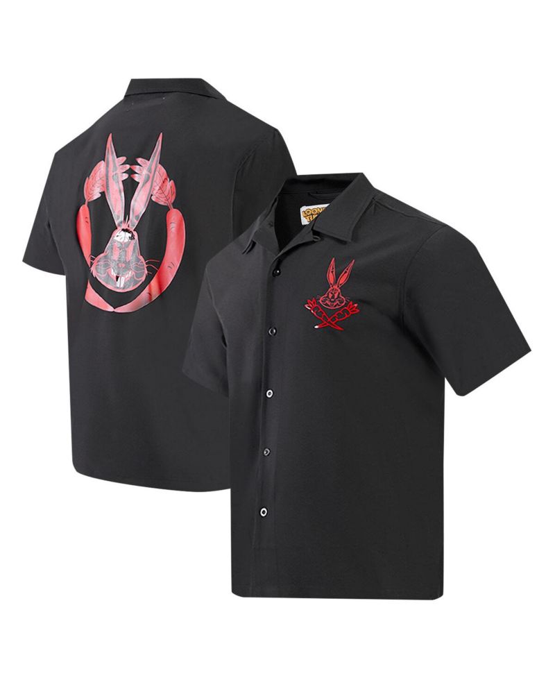Men's Black Looney Tunes Bugs Bunny Melted Skeleton Button-Up Shirt