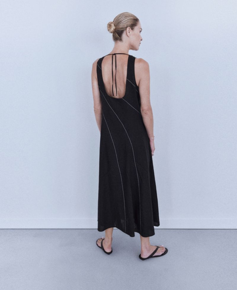 Women's A-Line Midi Linen-Blend Dress