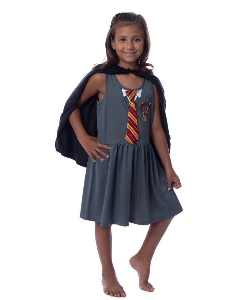 Girls' Gryffindor House Uniform Sleeveless Nightgown Kids Pajama With Cape