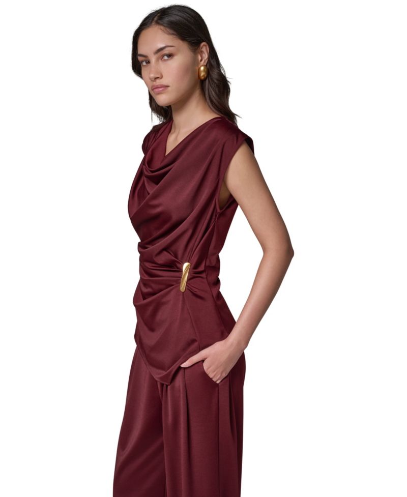 Women's Cowl Neck Draped Sleeveless Blouse
