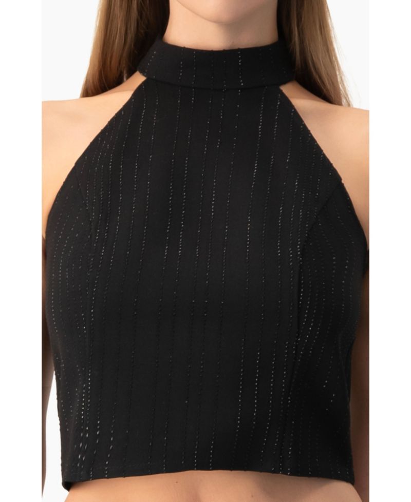 Women's Halter-Neck crystal-adorned Sleeveless Crop Top