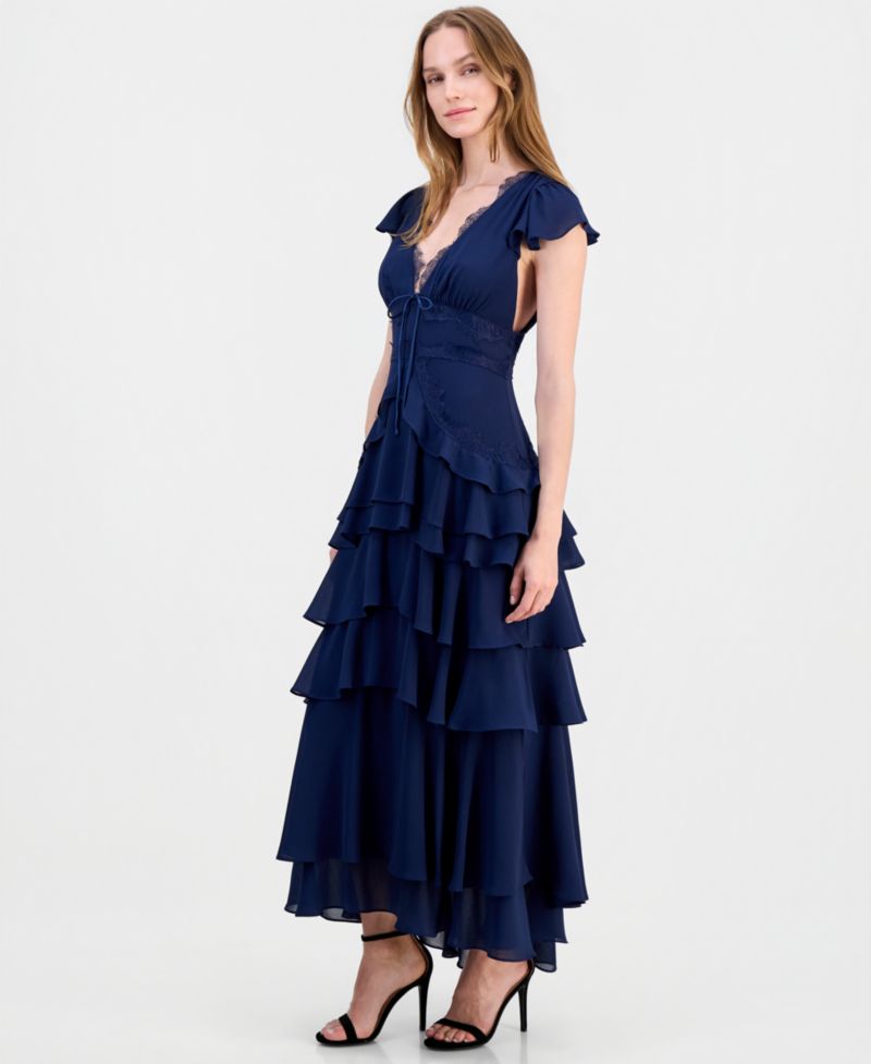 Sai V-Neck Short-Sleeve Tiered Midi Dress