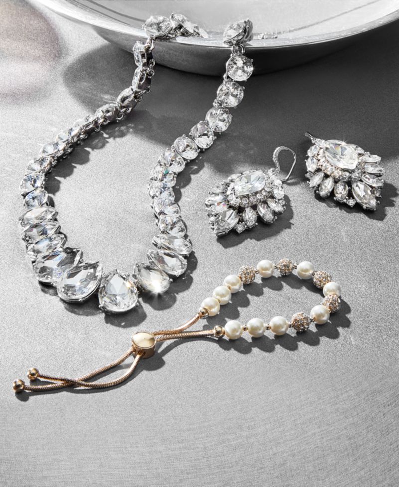 Pav&eacute; & Imitation Pearl Slider Bracelet