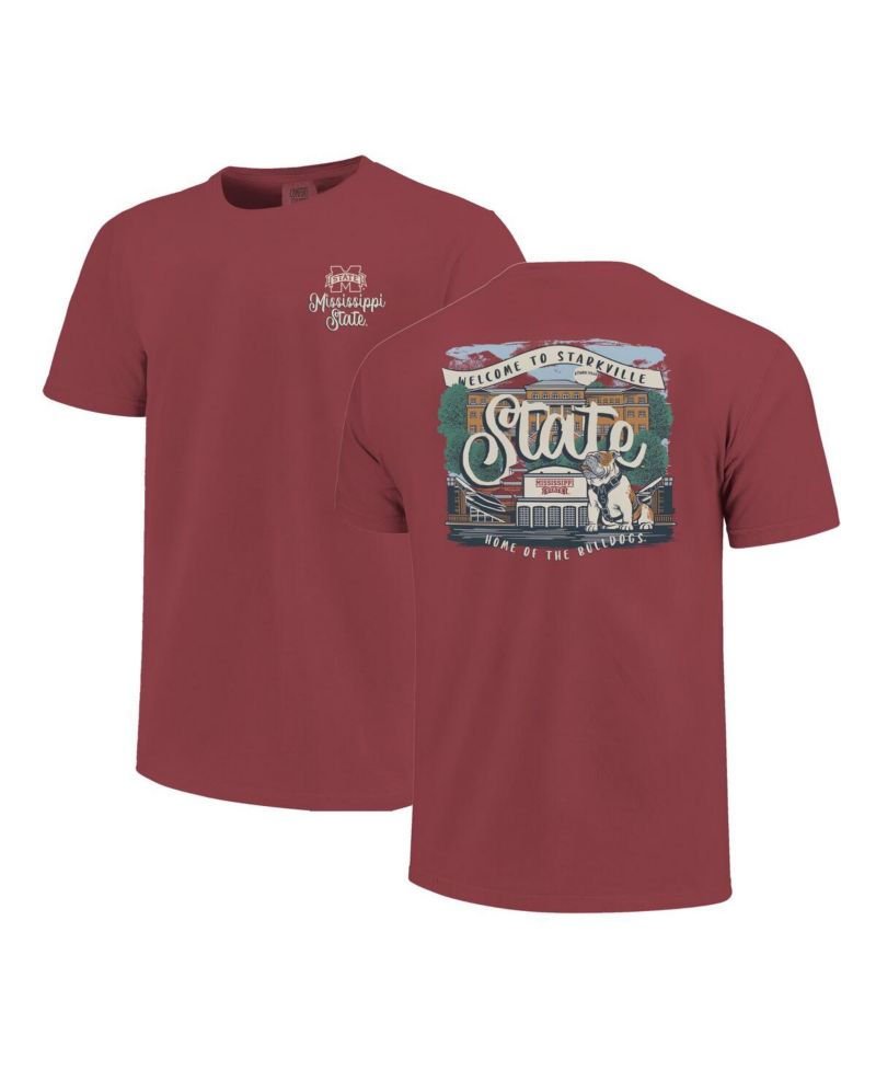 Women's Maroon Mississippi State Bulldogs Comfort Colors Campus Scene Drawing Script T-Shirt