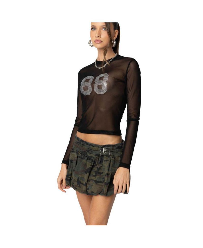 Women's 88 Rhinestone Sheer Mesh Top