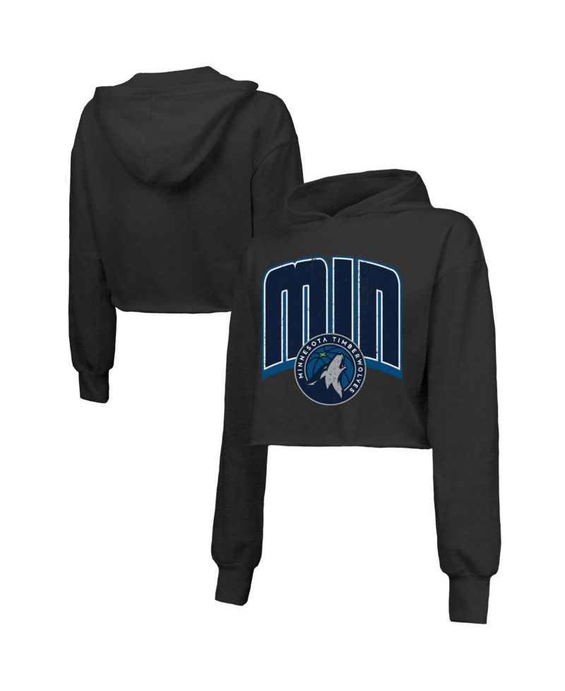 Women's Black Minnesota Timberwolves Tri-Blend Cropped Pullover Hoodie