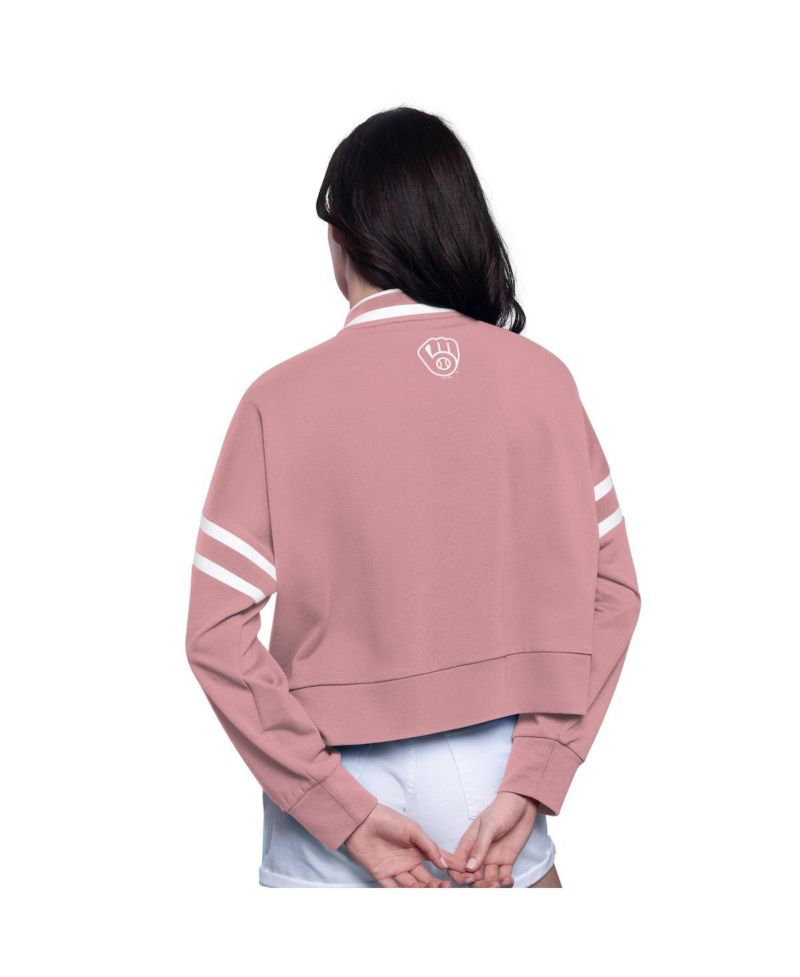 Women's Pink Milwaukee Brewers Power Play Cropped Pullover Sweatshirt