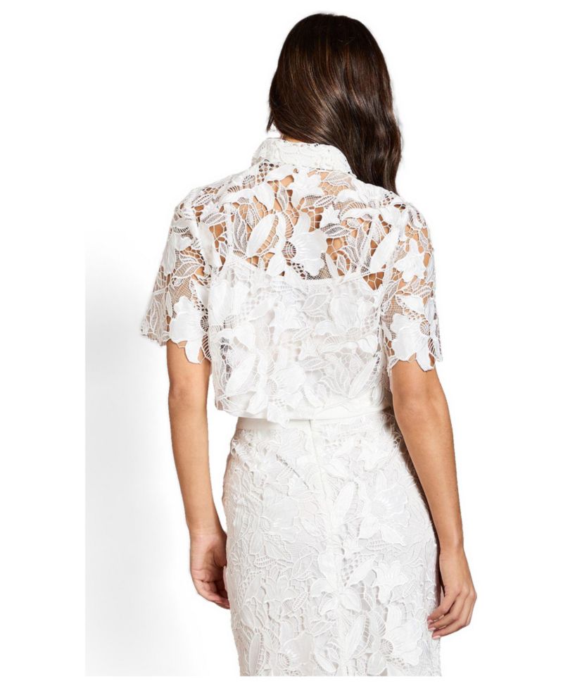 Women's Lace Detail Short Sleeve Collared Shirt