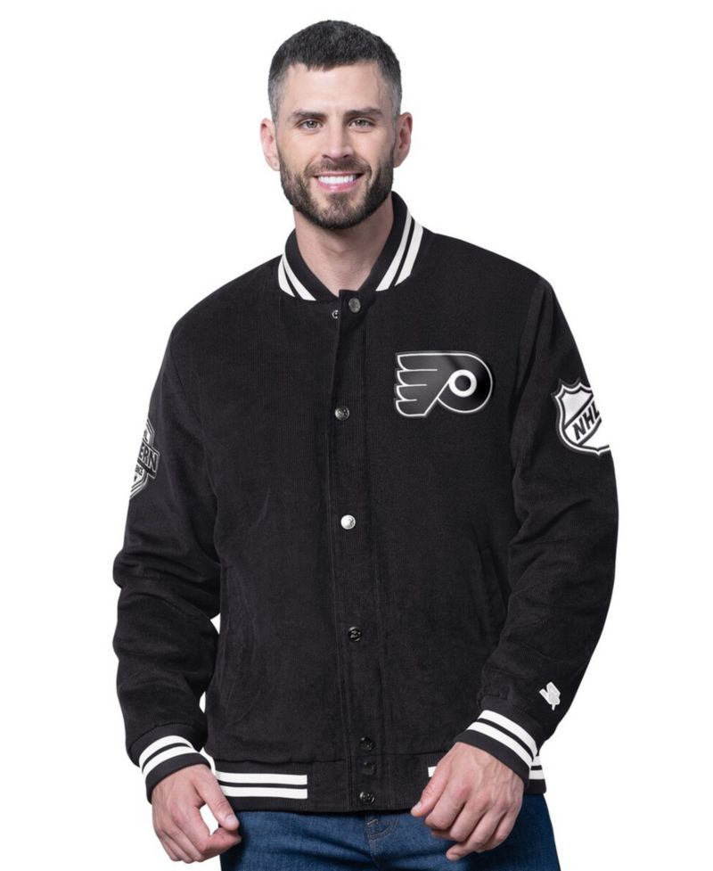 Men's Black Philadelphia Flyers Blackout Corduroy Full-Snap Varsity Jacket