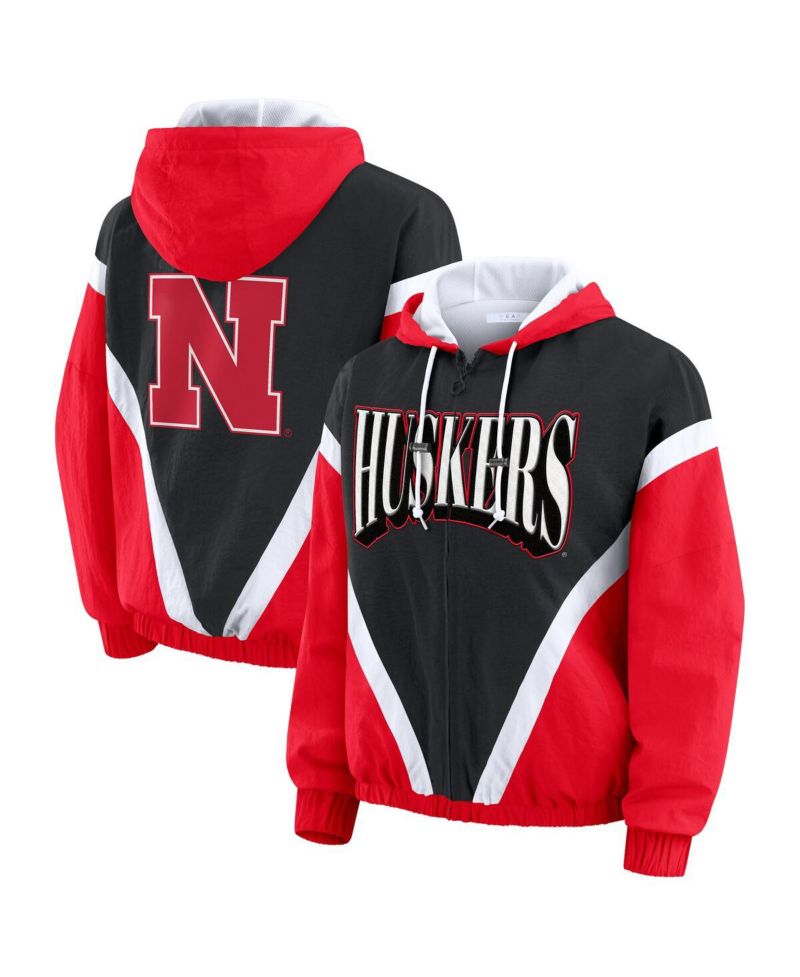 Women's Scarlet/Black Nebraska Huskers Color Block Full-Zip Windbreaker Jacket