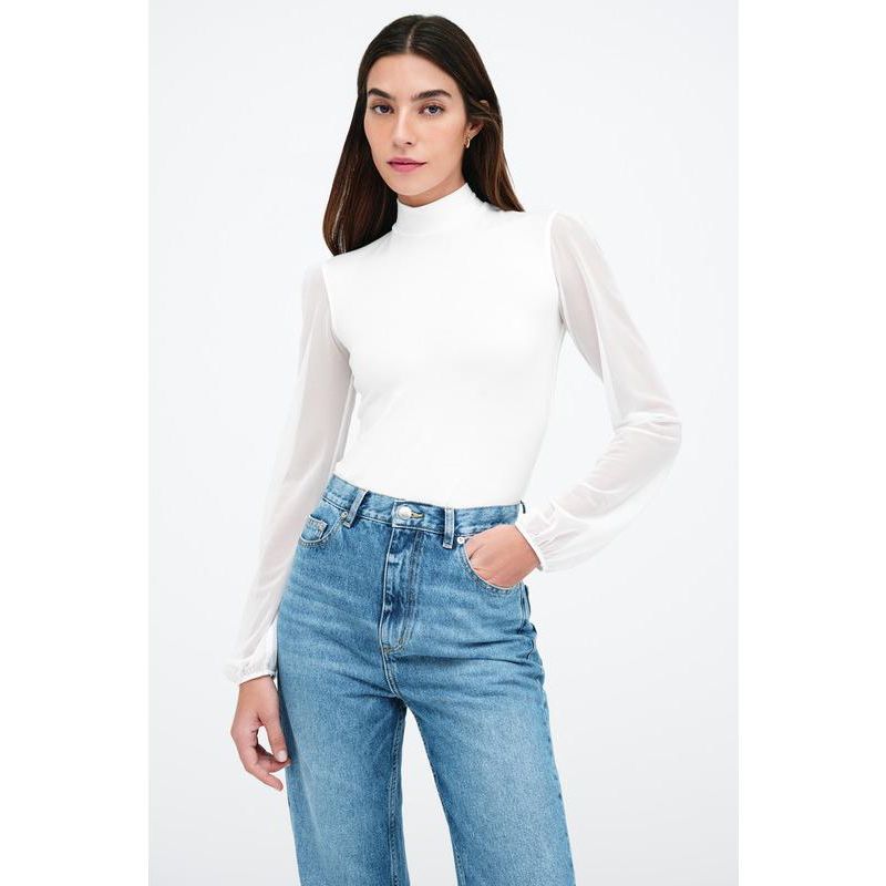 Women's Liv Fitted Mock-Neck Mesh-Sleeve Top