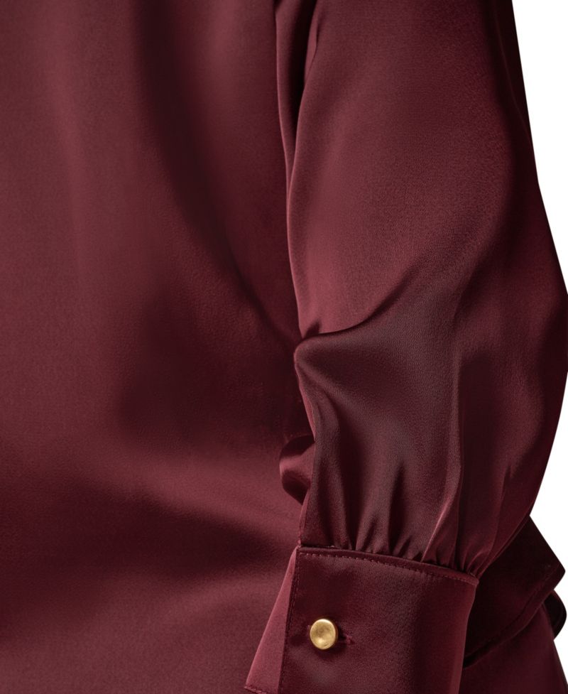 Petite Long-Sleeve V-Neck Scarf Detail Blouse