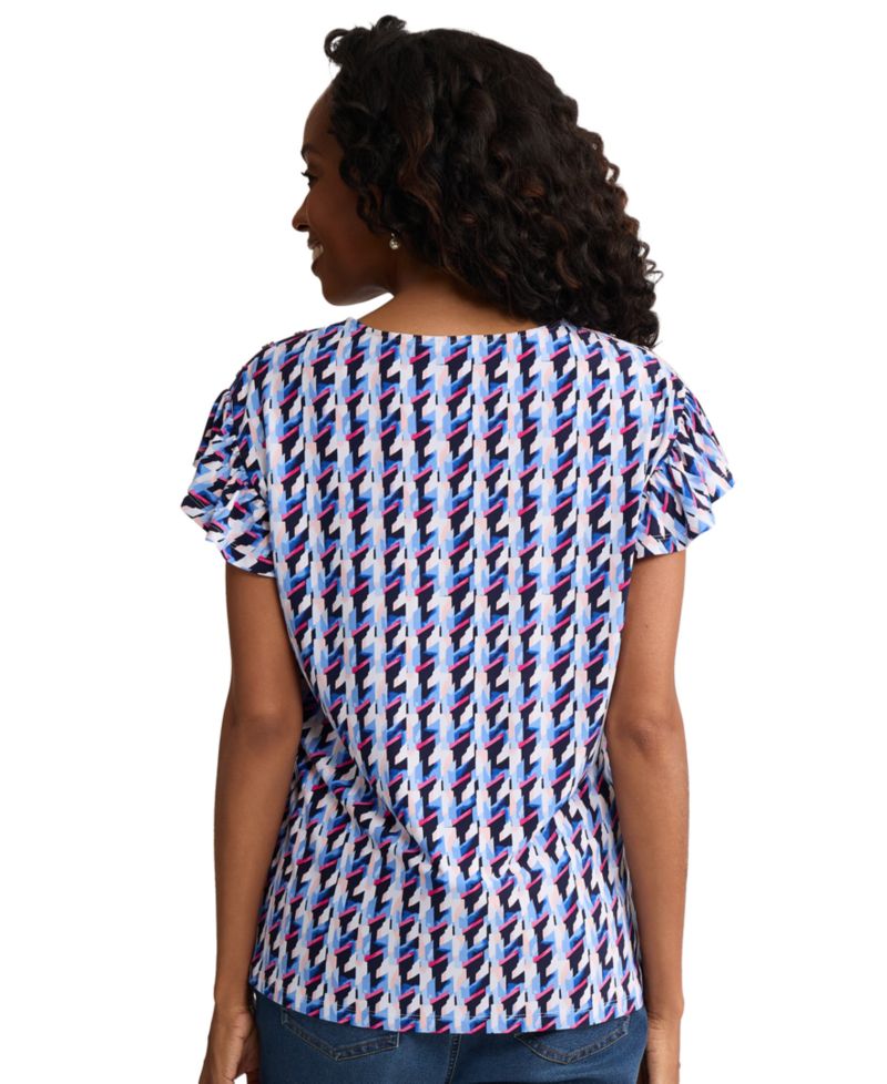 Petite Round Neck Flutter Short-Sleeve Top