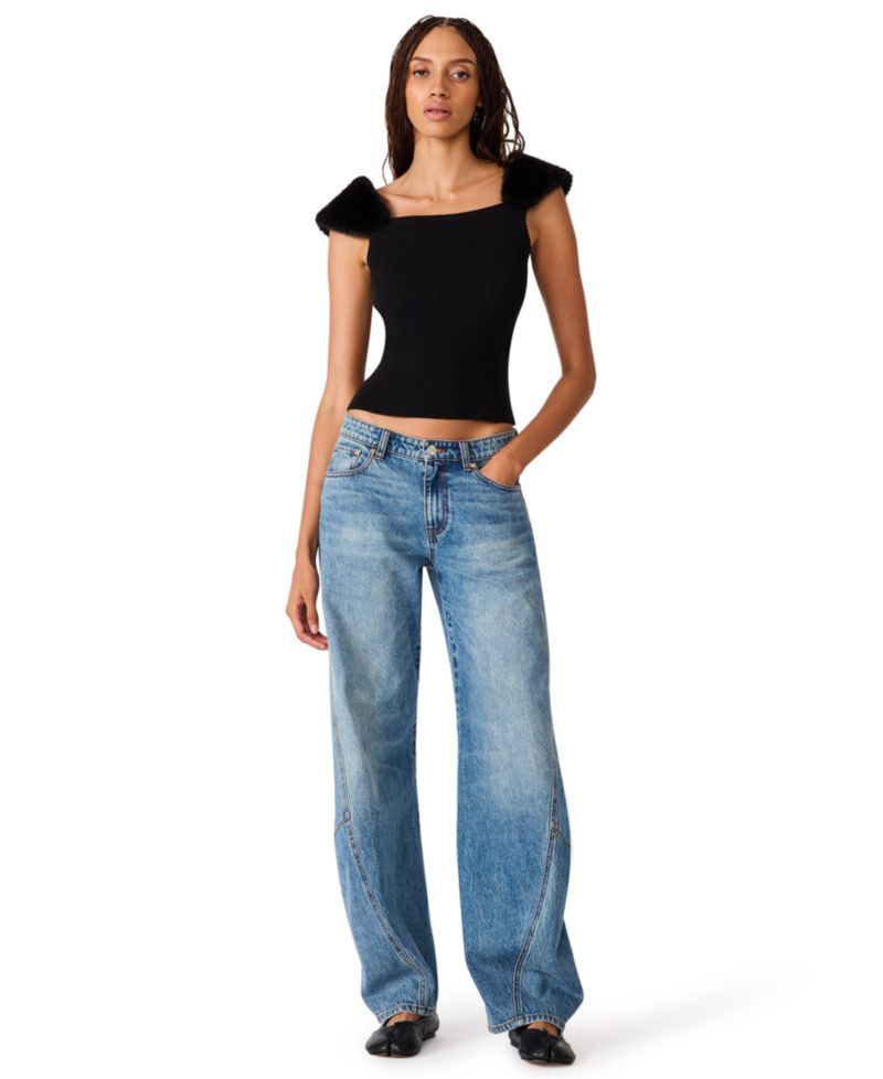 Women's Madelyn Sleeveless Square-Neck Faux Fur-Trim Sweater