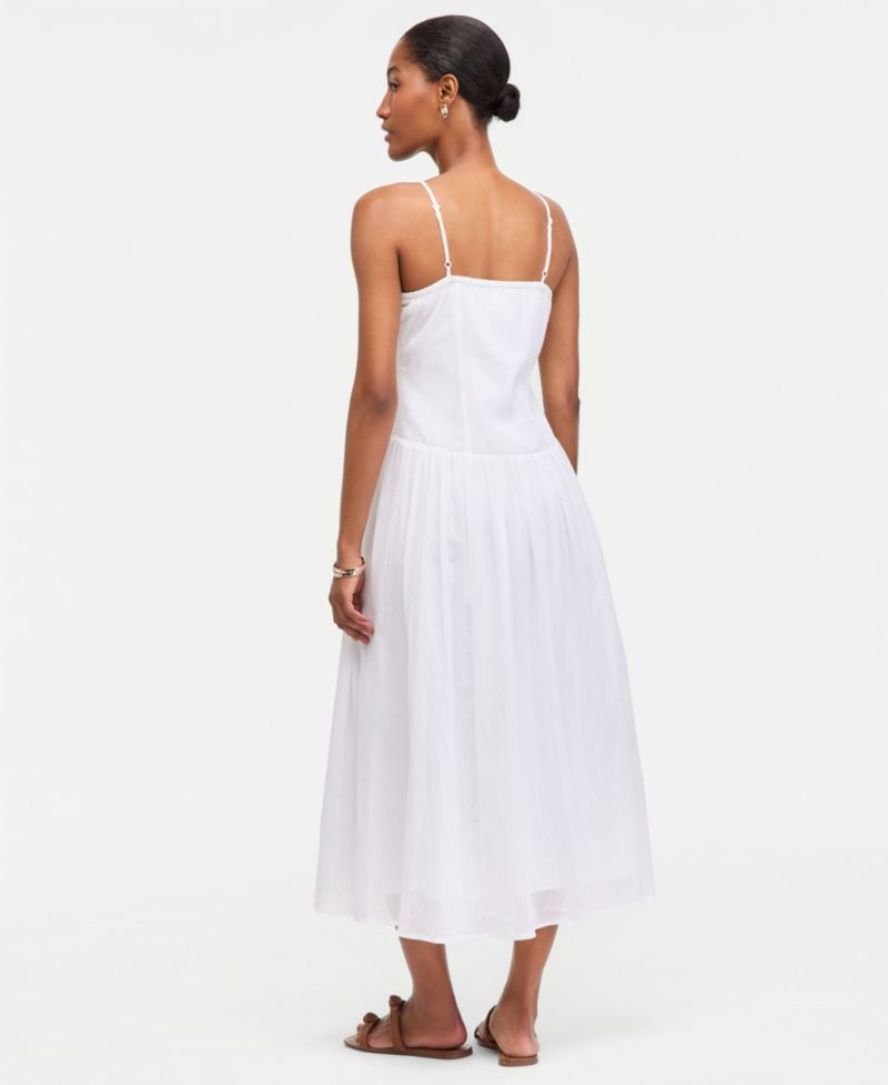 Women's Cotton Gauze Curved-Waist Mixed-Media Midi Dress