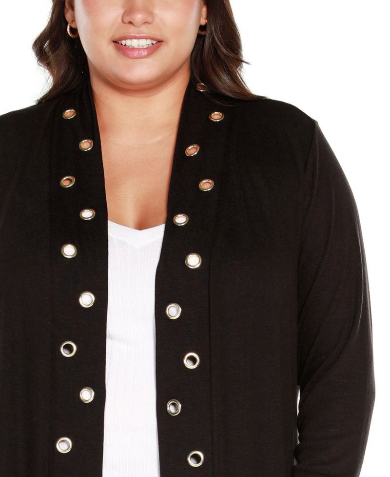 Plus Long Sleeve Grommet-Trim Cardigan Top