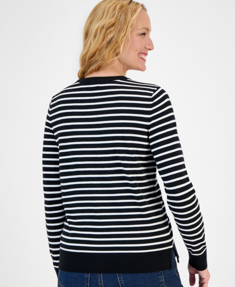 Women's Stripe Long-Sleeve Crewneck Sweater