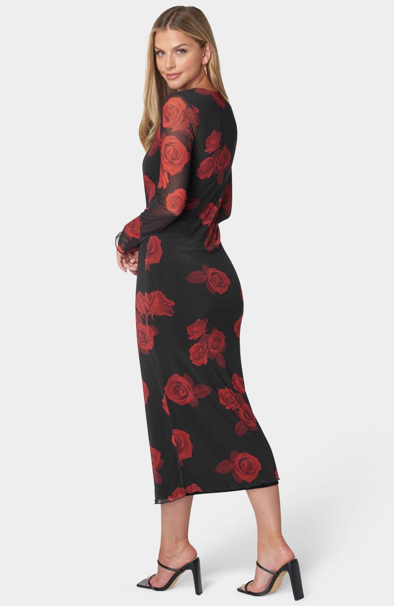 Women's Long Sleeve Printed Powermesh Maxi