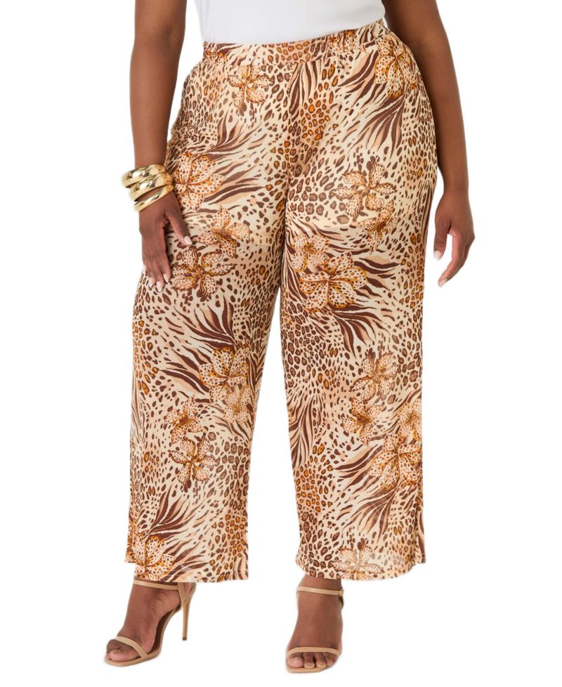 Plus Size Animal Print Wide Leg Pants