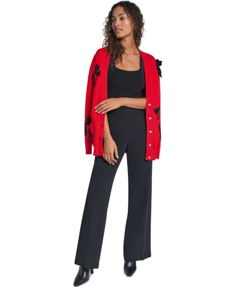 Women's Bow Long-Sleeve V-Neck Cardigan