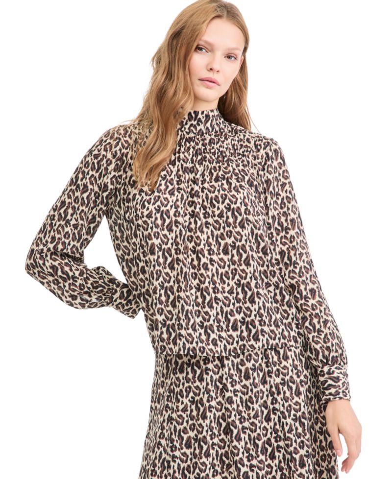 Women's Valentine Neck Tie Leopard-Print Long-Sleeve Blouse