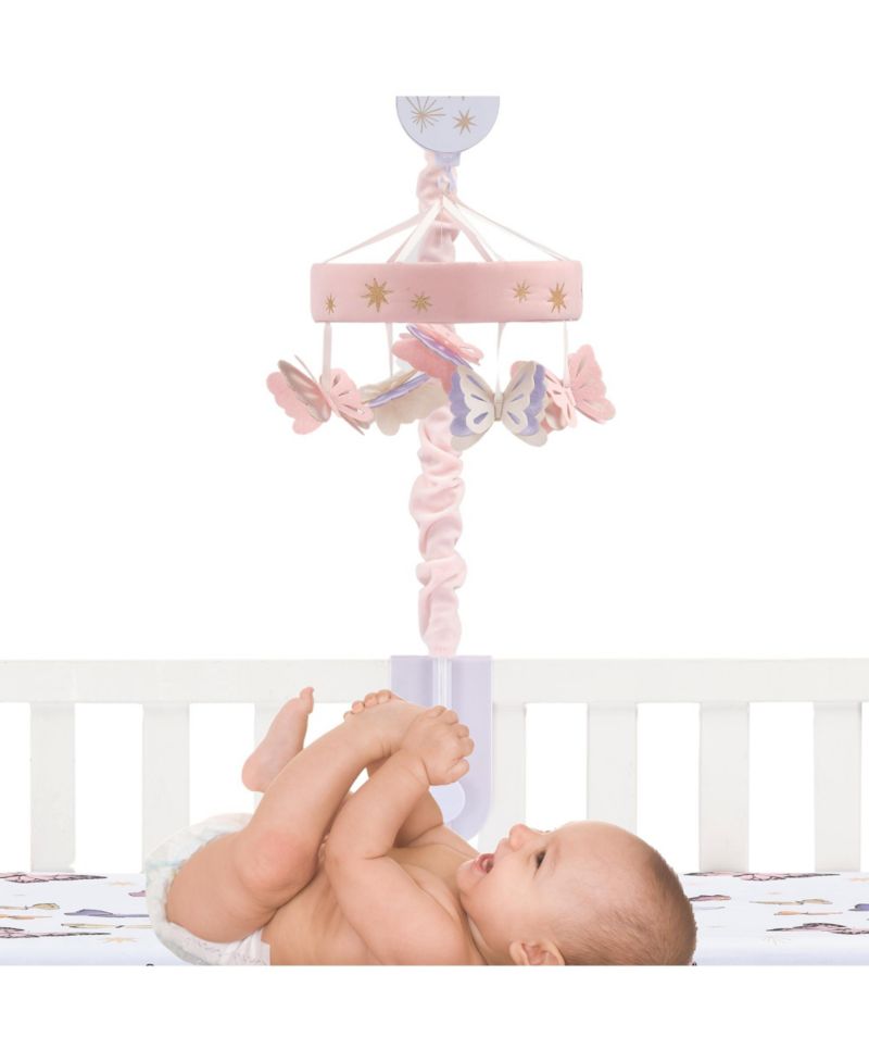 Lambs and Ivy Butterfly Dreams Pink/Purple Musical Baby Crib Mobile Soother Toy
