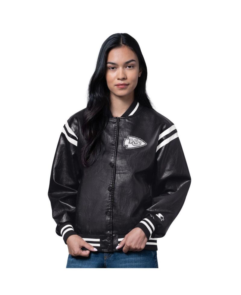 Women's Black Kansas City Chiefs High Heat Faux Leather Full-Snap Varsity Jacket