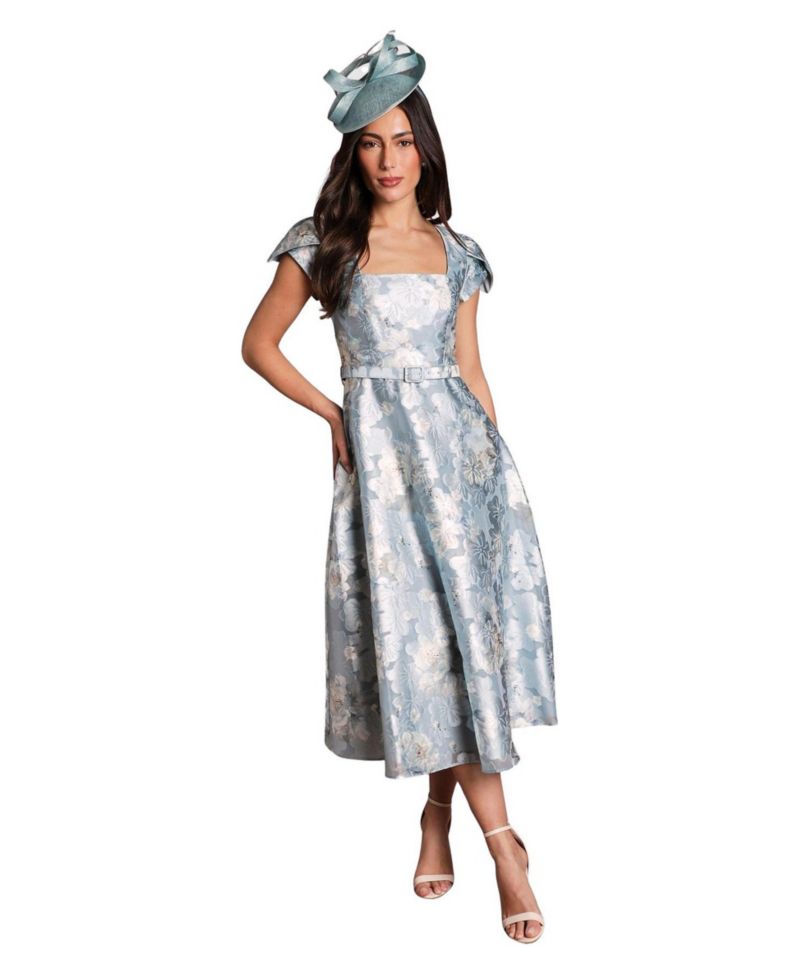 Women's Printed Belted Midi Dress