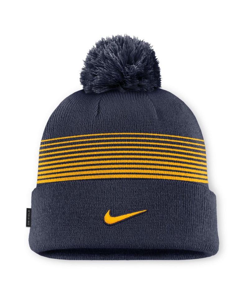 Men's and Women's Navy West Virginia Mountaineers 2026 On-Field Cuffed Knit Hat with Pom