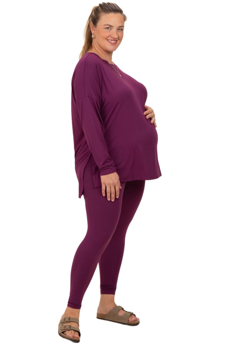 Plus Size Brown Brushed Knit Oversized Top and Legging Set