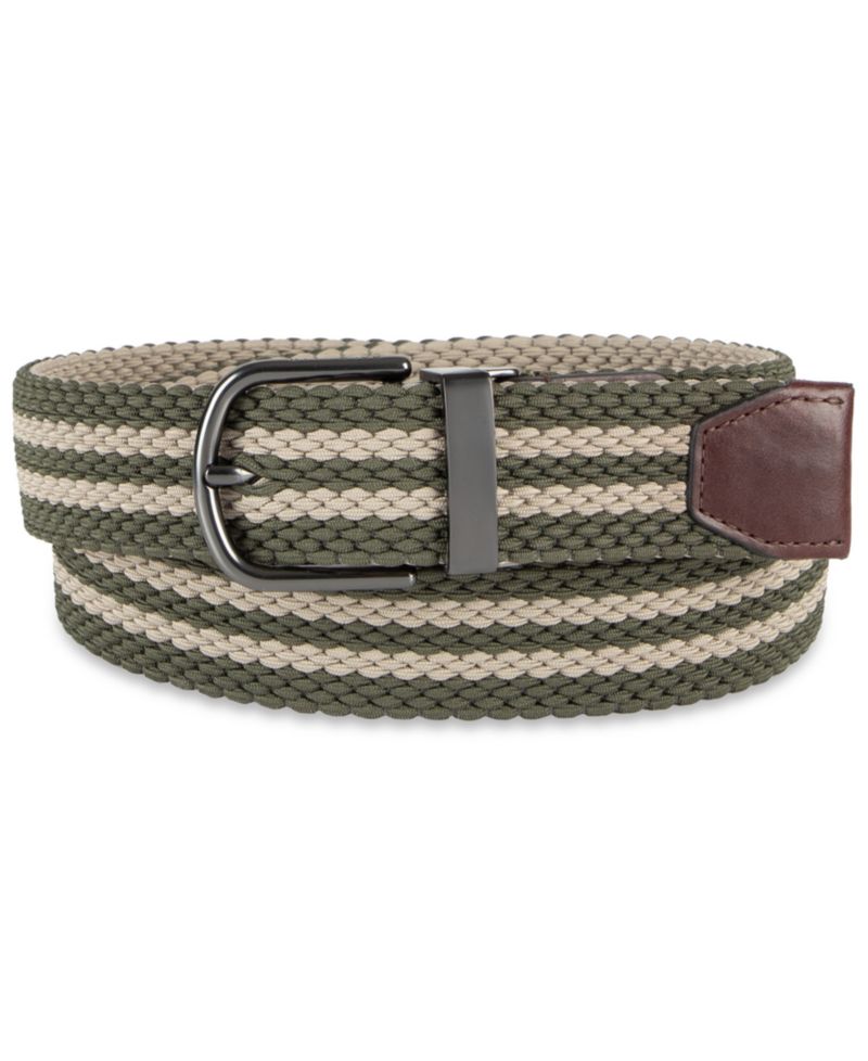35MM Men's Two-In-One Reversible Striped Stretch Web Belt
