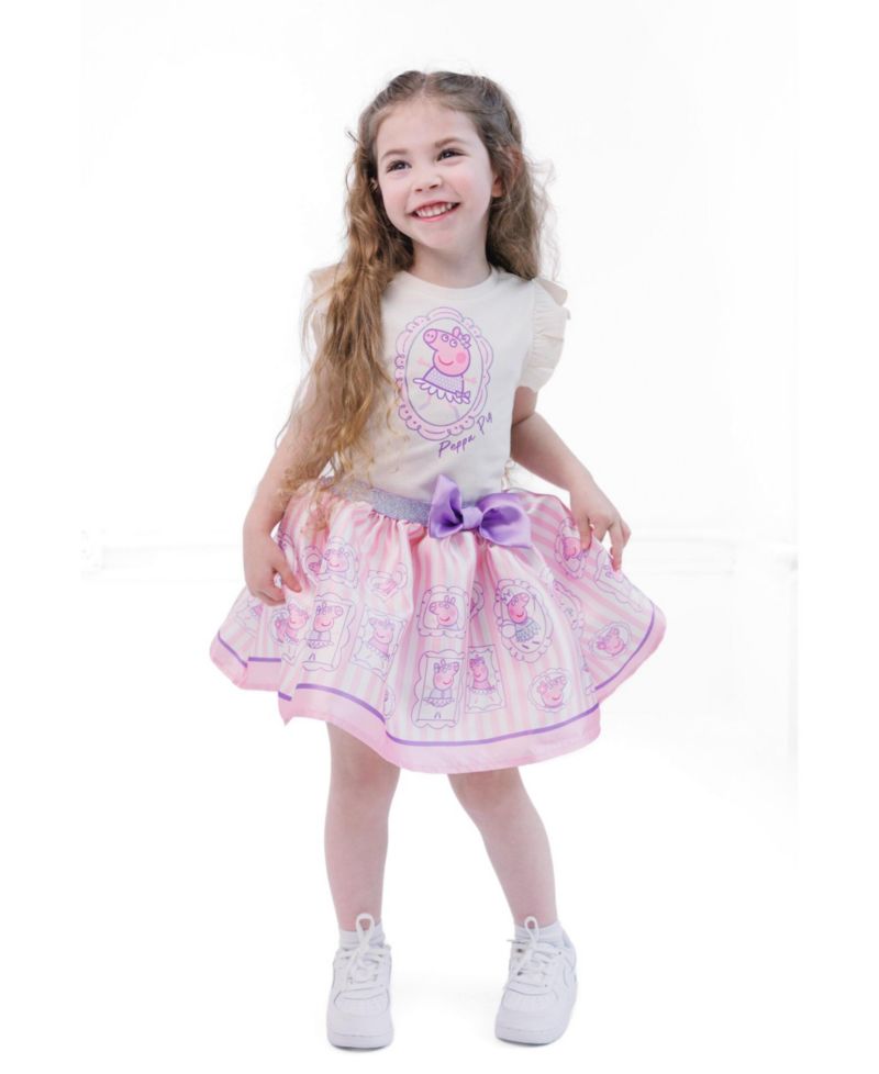Girls' 5-12 T-Shirt and Satin Skirt Set with Bag