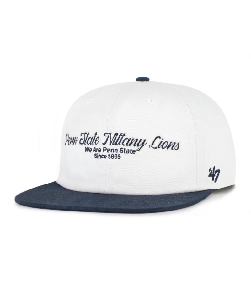 Men's '47 White/Navy Penn State Nittany Lions Script Stack Relaxed Captain Adjustable Hat