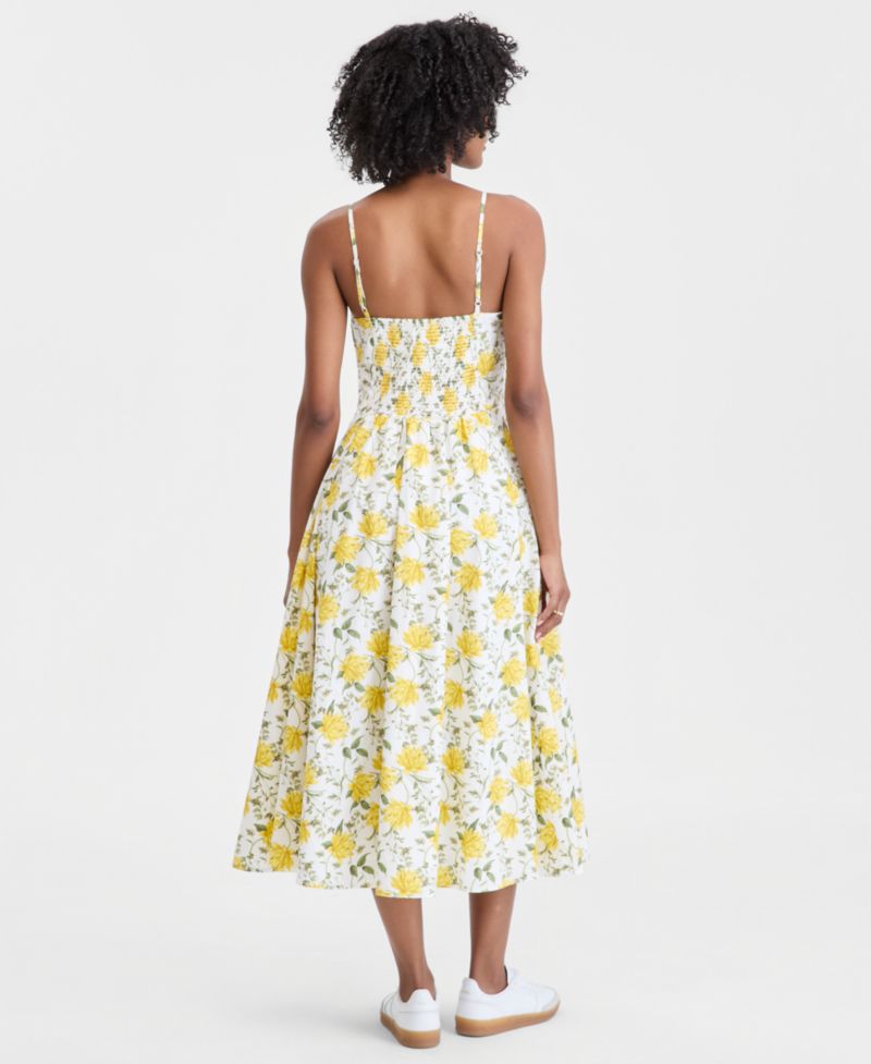Women's Square-Neck Seamed Fit & Flare Midi Dress