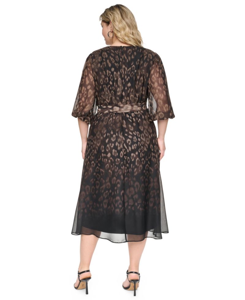 Plus Size Printed V-Neck Midi Dress