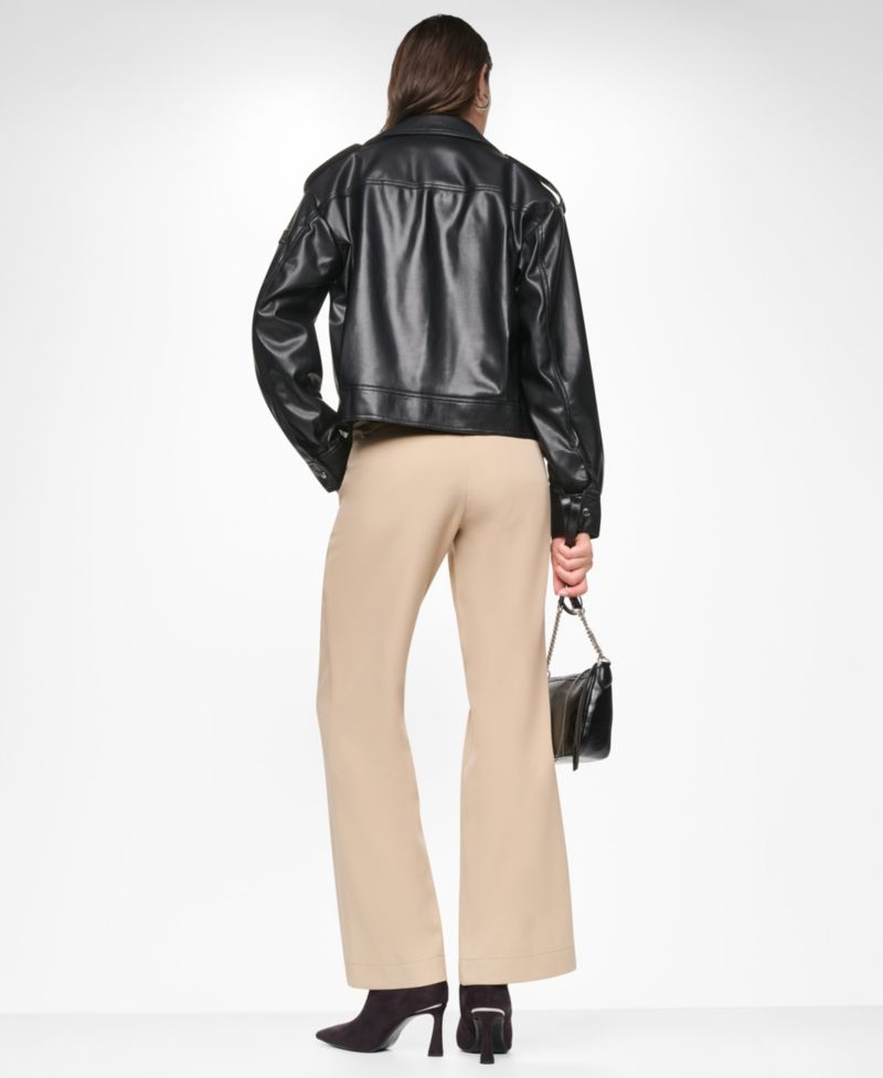 Women's Faux Leather Collared Zip-Front Jacket