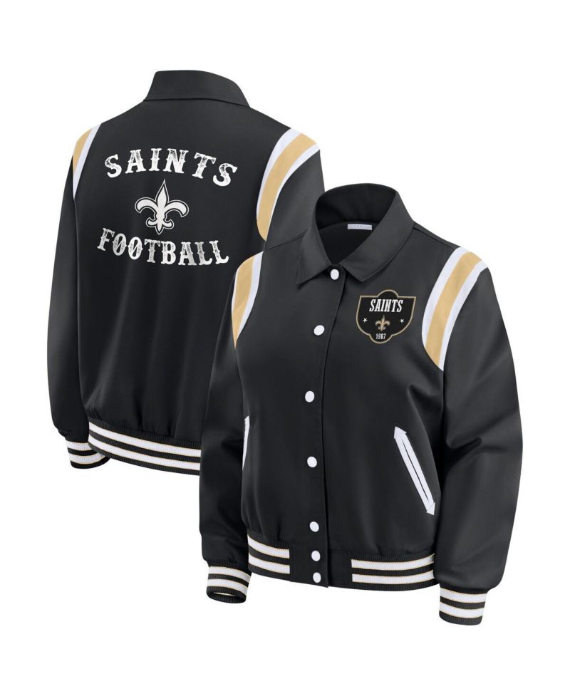 Women's Black New Orleans Saints Varsity Lightweight Full-Snap Jacket