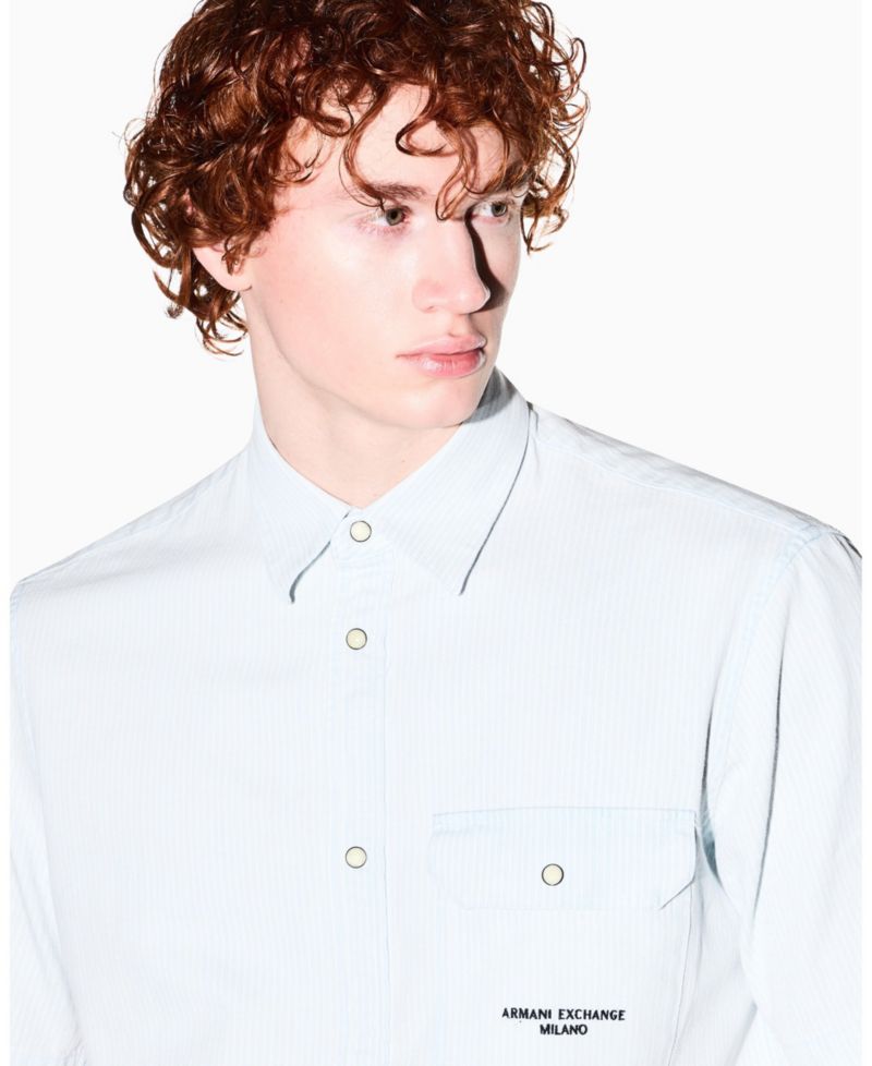 Men's Short Sleeve Denim Striped Shirt