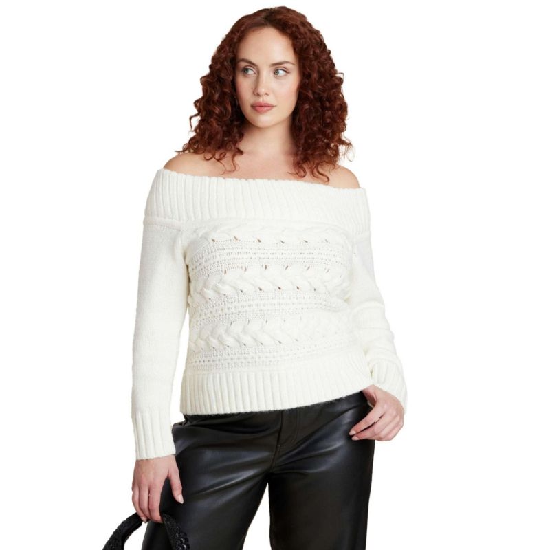 Women's Off The Shoulder Cableknit Sweater