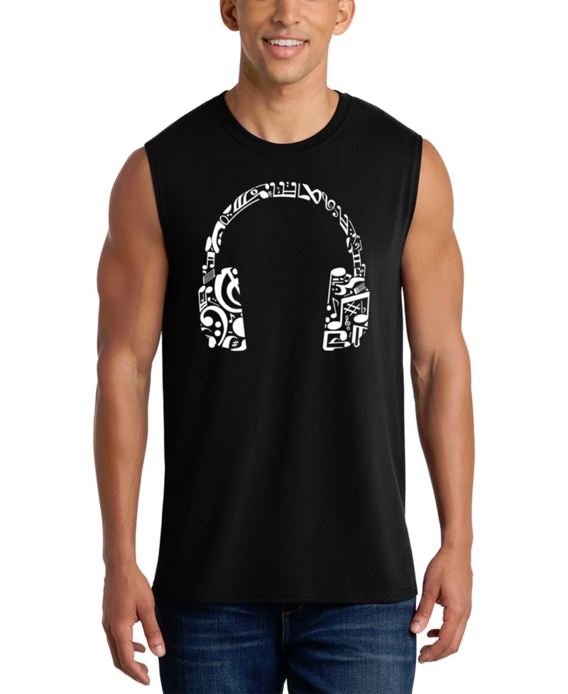 Men's Pattern Headphones Music Word Art Graphic Tank Top