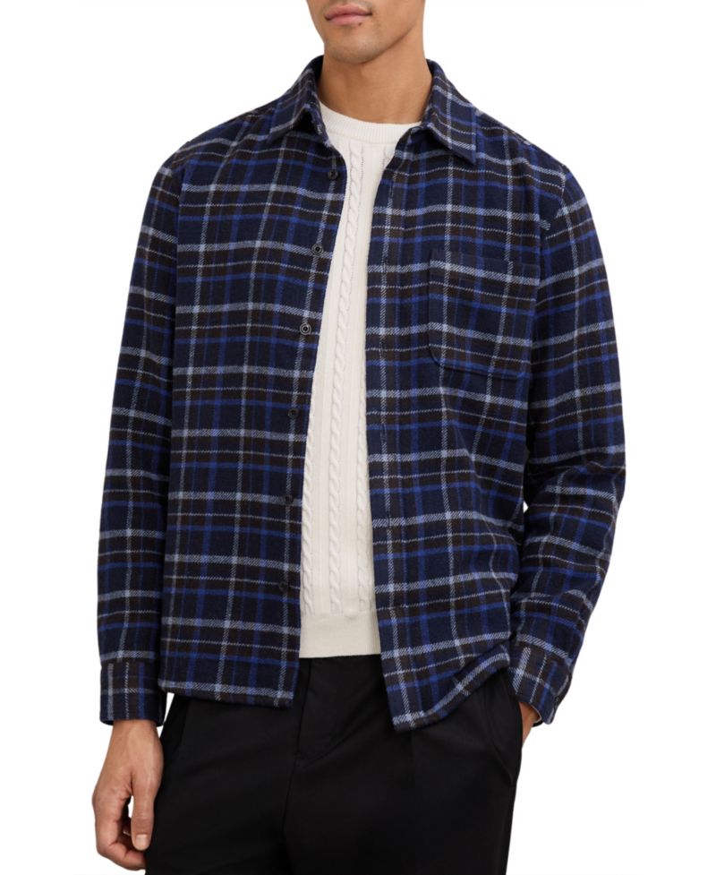 Men's Sam Check Button-Through Overshirt with Wool
