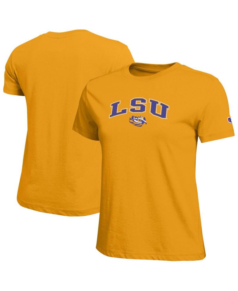 Women's Gold LSU Tigers Arched Over Logo T-Shirt