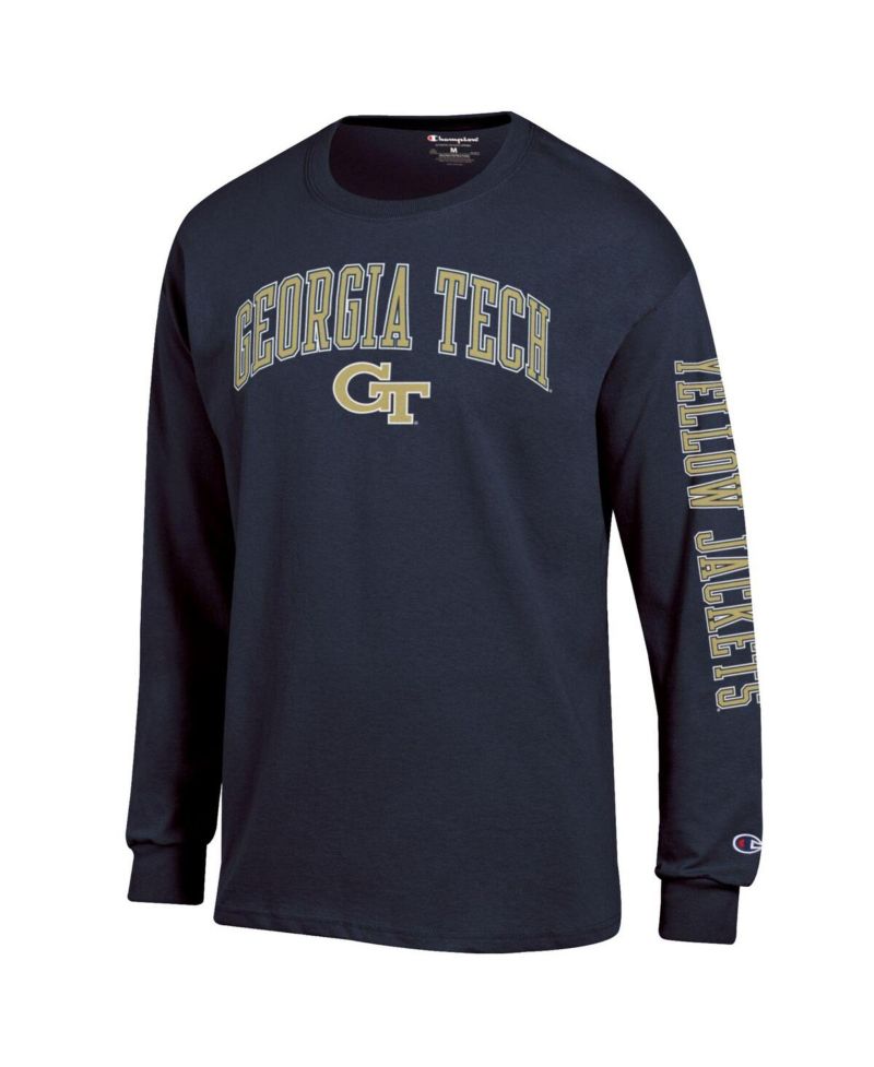 Men's Navy Georgia Tech Yellow Jackets Arch Over Logo 2-Hit Long Sleeve T-Shirt