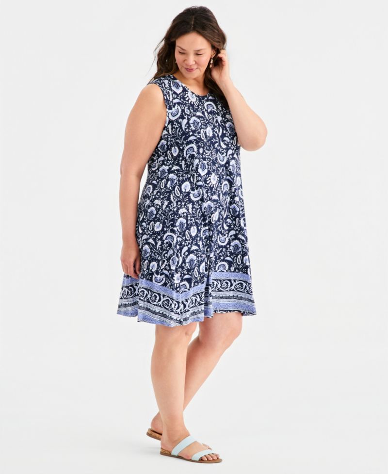 Plus Printed Sleeveless Knit Dress