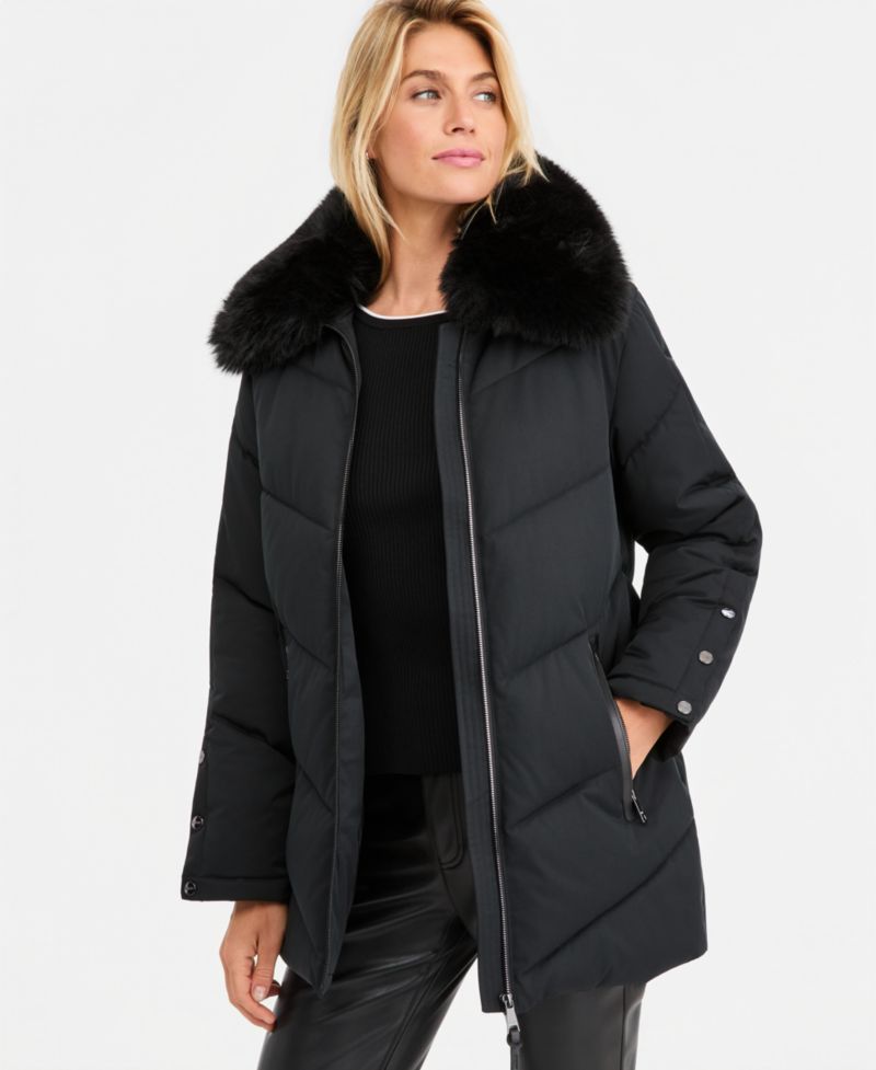Women's Faux-Fur-Collar Puffer Coat