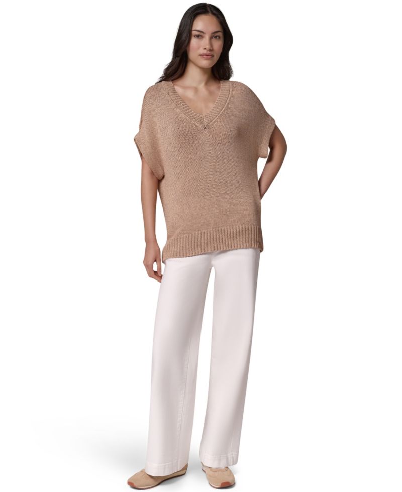 Women's Short Sleeve Relaxed Fit Lurex Sweater
