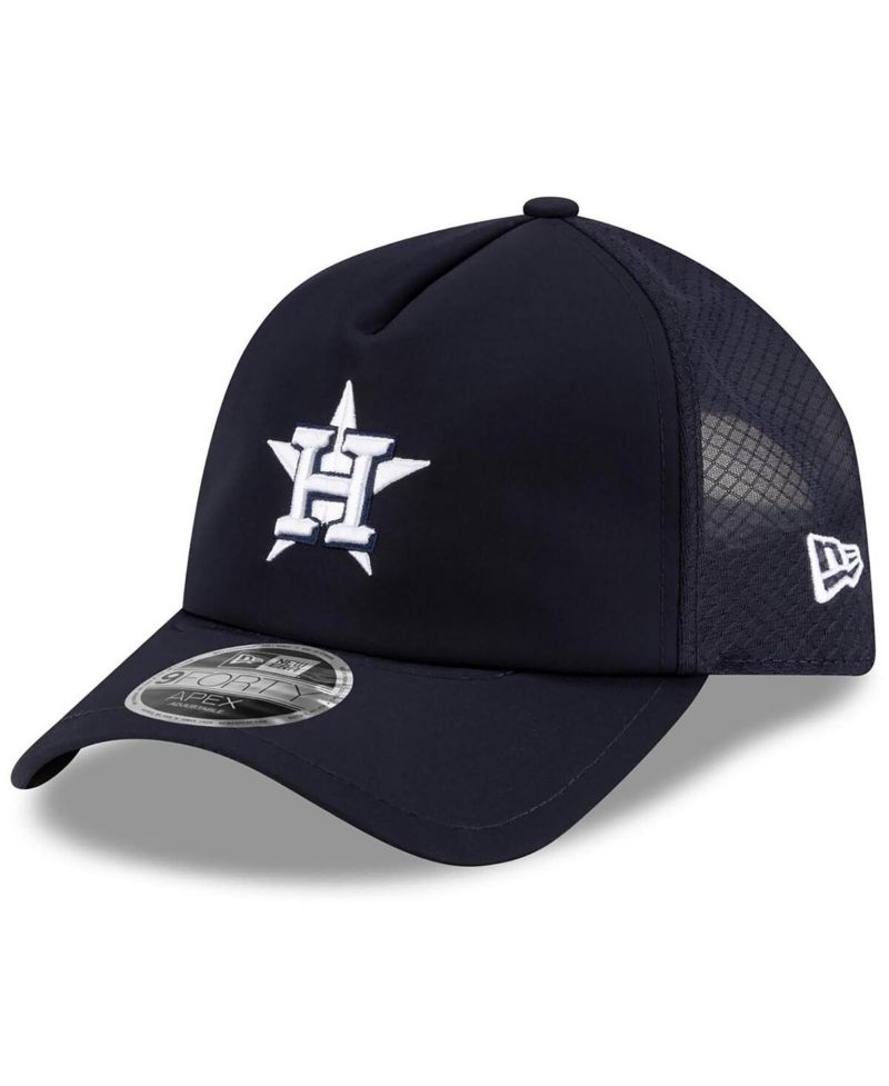 Men's Navy Houston Astros 2026 Batting Practice Apex 9FORTY Adjustable Trucker Hat