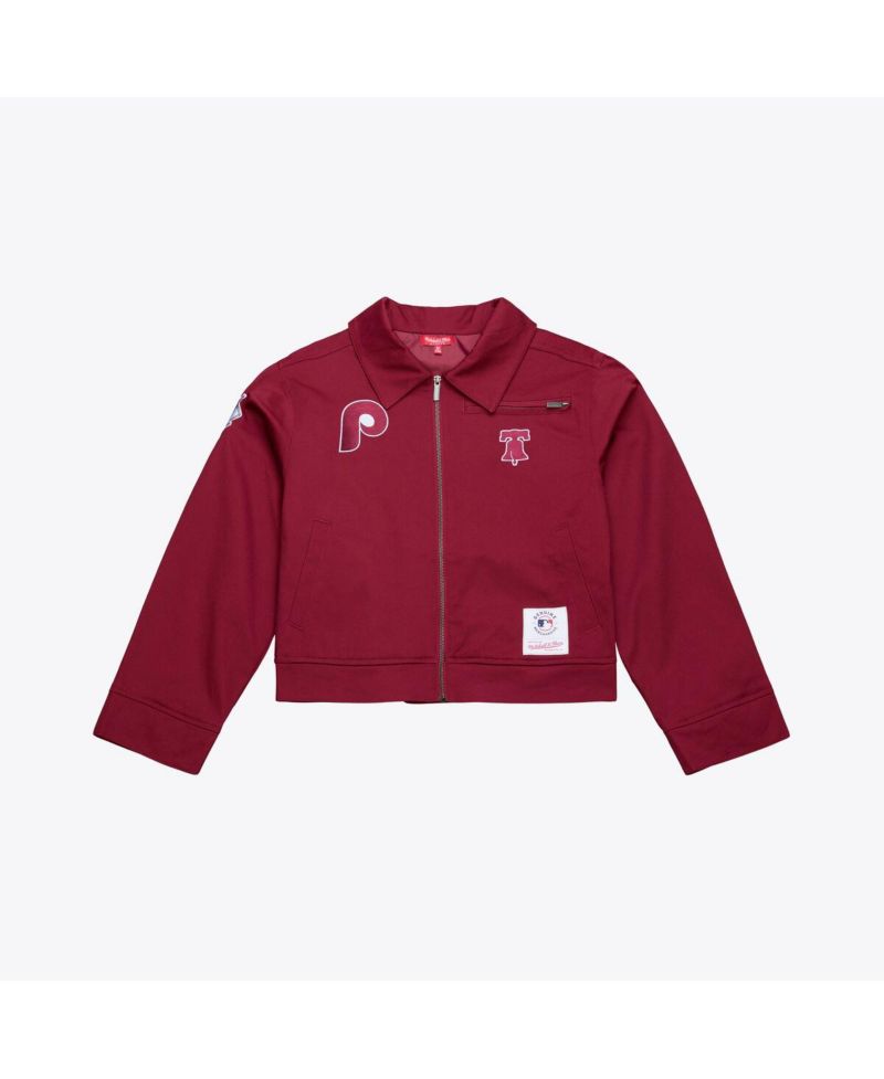 Women's Burgundy Philadelphia Phillies Script Mechanic Cropped Full-Zip Jacket