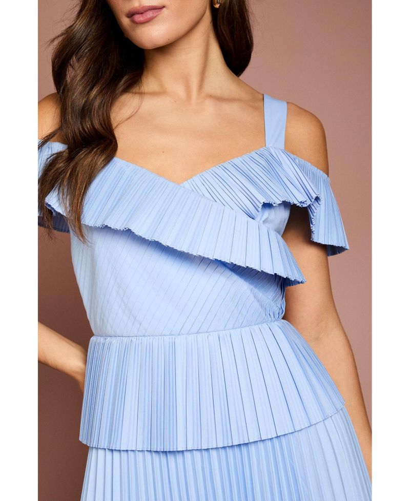 Women's Pleated V-Neck Midi Dress